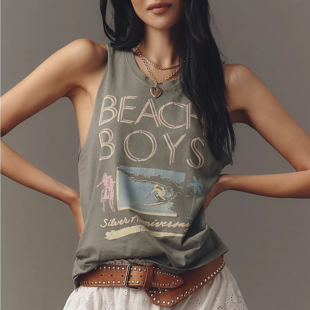 NWT Anthropologie Letluv Beach Boys Tank Top Olive Green size XS, S - Picture 4 of 9